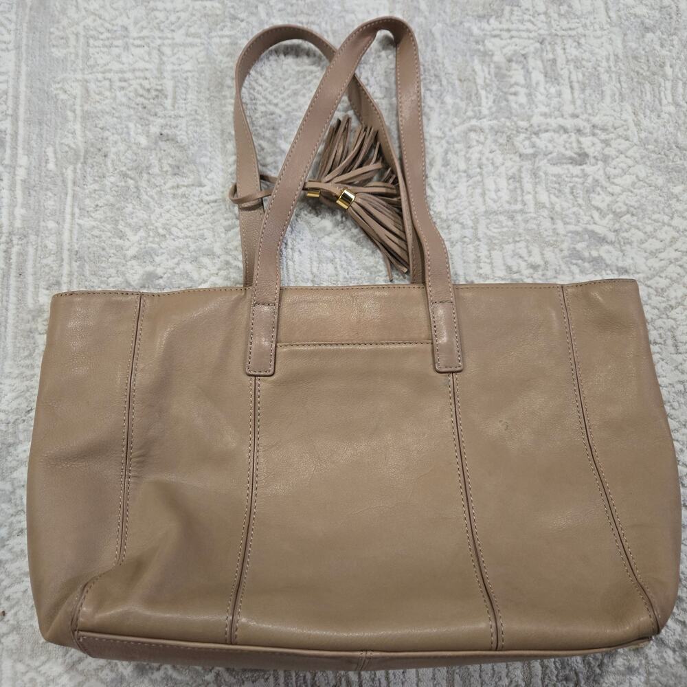 Ugg Cow Leather Shopper Tote Bag Shoulder Purse Neutral Tan Fringe Tassel Boho - Picture 4 of 8